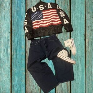 Vintage Marco Brazzi USA Flag Leather Bomber Jacket 🇺🇸 Rare Americana Streetwear